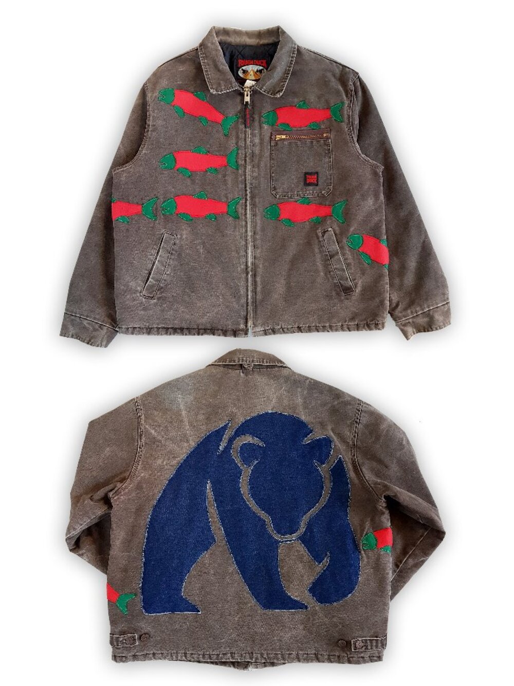 Vintage Upcycled Sockeye Salmon & Grizzly Bear Tough Duck Work Jacket Carhartt